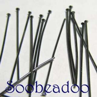 200 Headpins Gunmetal Black 24g 25mm / 1in Head Pins  