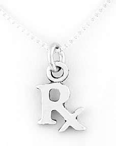 SILVER RX PHARMACIST SYMBOL PENDANT W/BOX CHAIN SET  