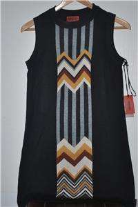 MISSONI For Target Knit Sleeveless Sweater Dress Black Zig Zag Panel M 