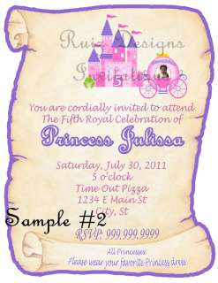 NEW DESIGN** SAMPLE #3 Princess Scroll Invite w/picture carriage 