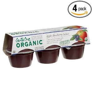 Santa Cruz Apple Sauce Blueberry, 6 Pack, 4 Ounce Cups (Pack of 4 