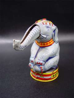 Vintage Chein Tin Litho Circus Elephant Coin Bank Toy  