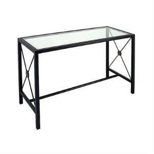  Large Console Table w/ Glass Insert Metal Finish Jade Patina, Side 