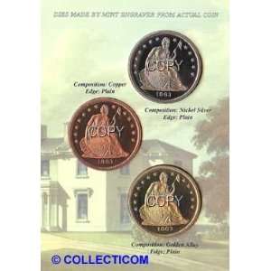   1863 Transitional Silver Us Dollar 3 Coin Replica Set 