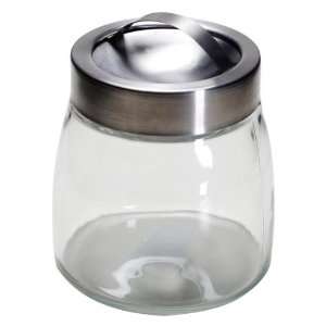  Glass Storage Jar with Brushed Metal Lid with Handle, Round Kitchen