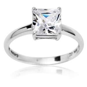 10k White Gold and Square Cut Cubic Zirconia Solitaire Wedding Dreams 