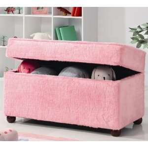 Kids Storage Bench in Fuzzy Pink Fabric 