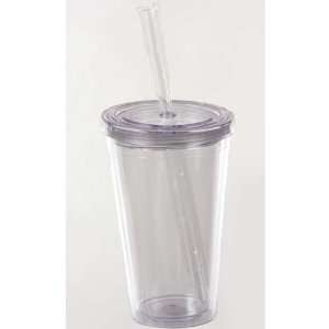  16 Ounce Insulated Tumbler Cup with Lid and Straw  Clear 