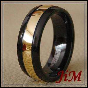 8MM BLACK TUNGSTEN WEDDING BAND RING 18K GOLD SIZE 6  