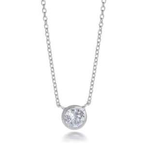 Tiffany Style Sterling Silver Necklace with Bezel Set CZ 18 (16 18 