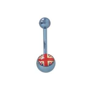  Titanium Belly Button Ring with England Flag   TBUK80 