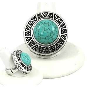   Turquoise Stone Marcasite Style Stretch Ring Fashion Jewelry Jewelry