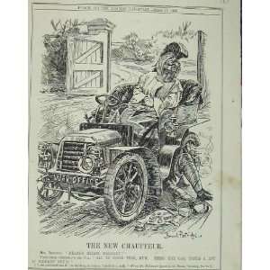  1906 Motor Car Broken Chaffeur Humorous Antique Print 