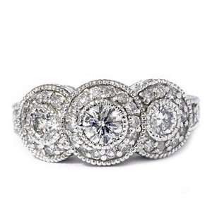    1.50CT Vintage Three Stone Diamond Ring 14K White Gold Jewelry