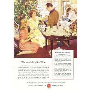  1948 Ad Watchmakers of Switzerland Family on Christmas 